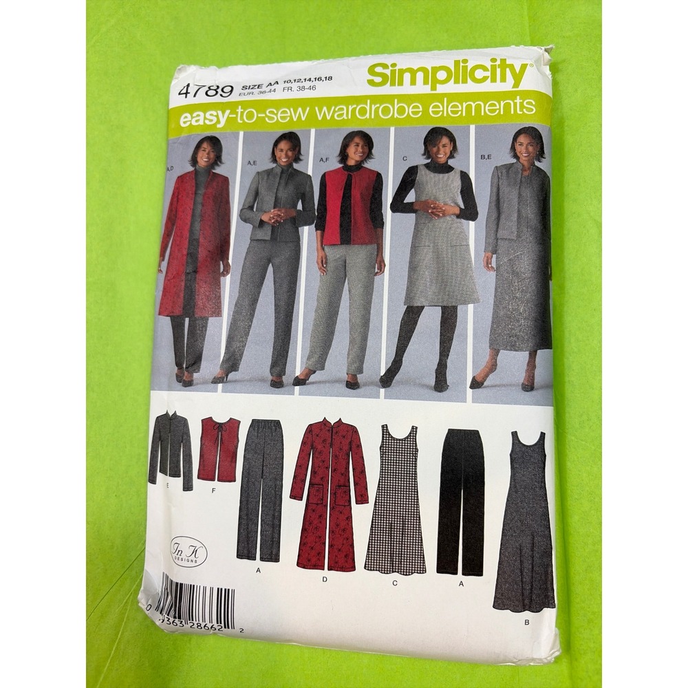 Simplicity 4789 Sewing Pattern Wardrobe Elements Coat Dress Pants Size 10-18